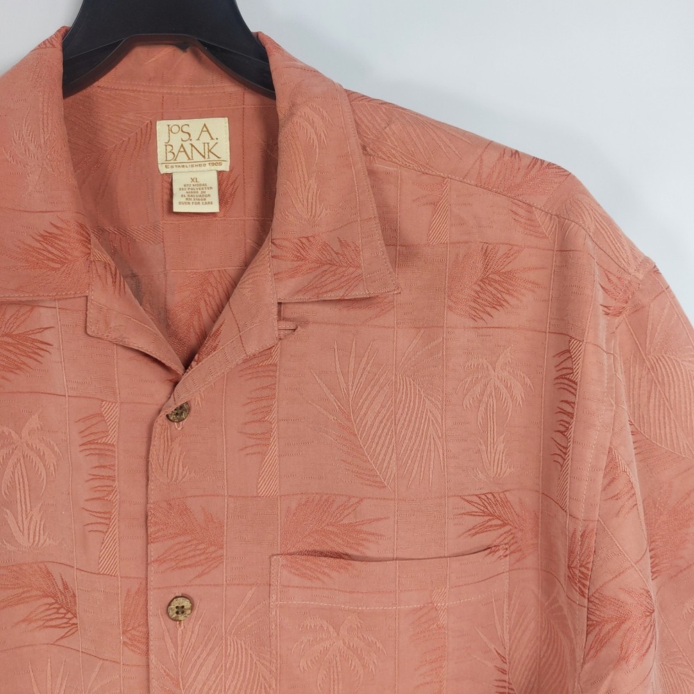 Jos A Bank‎ Mens Hawaiian Shirt Burnt Orange Size XL Textured Modal Palms